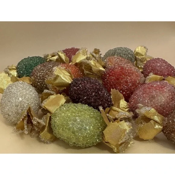 VTG Beaded Candy Pieces Faux Sugared W/ Gold Wrapper MCM Lot of 14 RARE - Picture 2 of 8